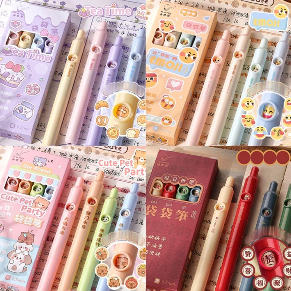 

4PCS/Set Capybara Panda Pocket Pen Quick-drying Gel Pen High Quality Short Pen Student Specific 01