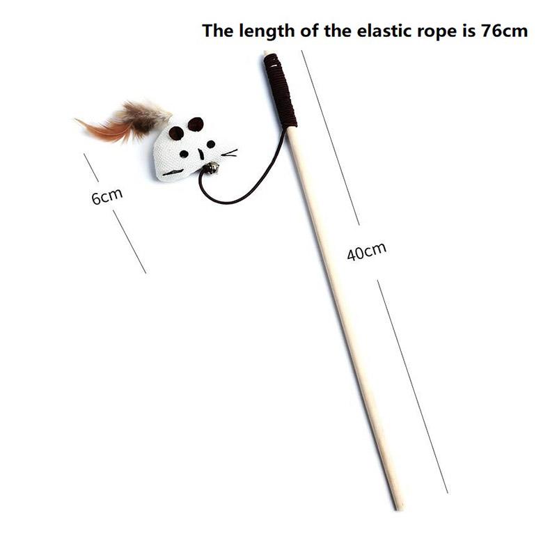 Fashion Cat Wand Toy Natural WoodenTeaser Wand for Cat Interactive Elastic String Cat Stick Pole Toy for Indoor