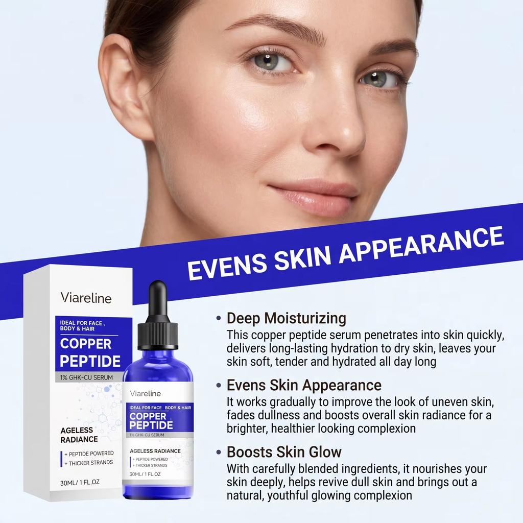 Copper Peptide Serum 1% GHK-Cu Serum for Face Body Hair Repair Firming Even Skin Tone Brightening Nourishing Skin Fast-Absorbing