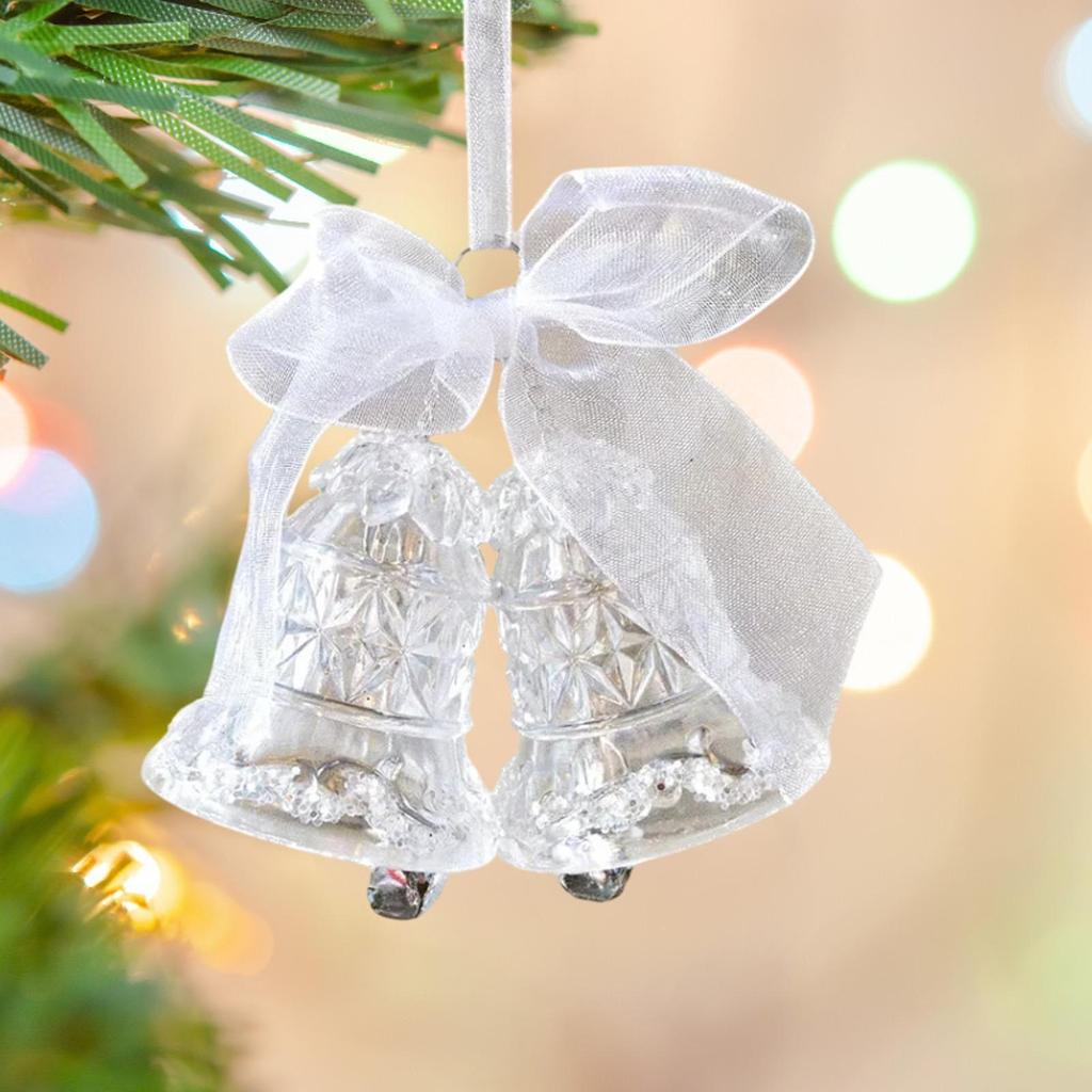 Christmas Tree Bell Pendant DIY with Bow Winter Theme Craft Acrylic Hanging Ornament for Anniversary Holiday Window Office Home