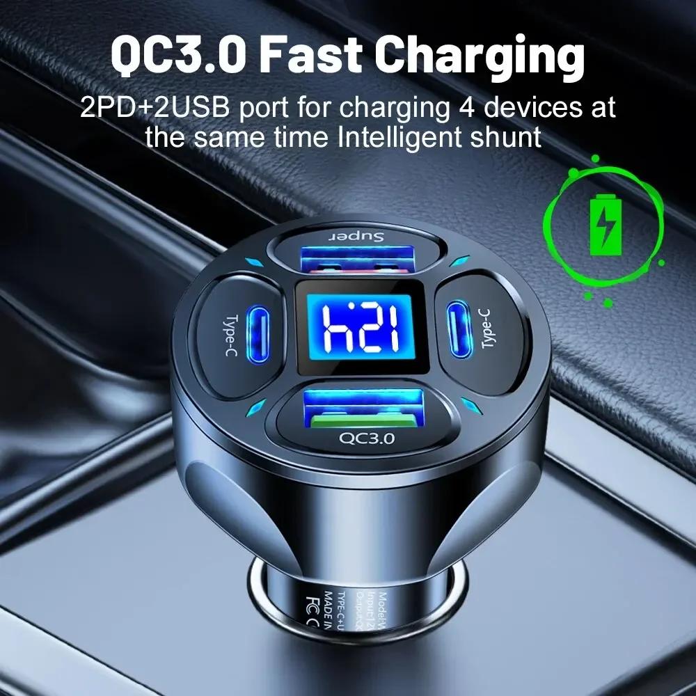 3.0 Fast Charging Mobile Phone Adapter 66W USB PD Car Charger 2 USB Port +2 PD Charger Quick Charge