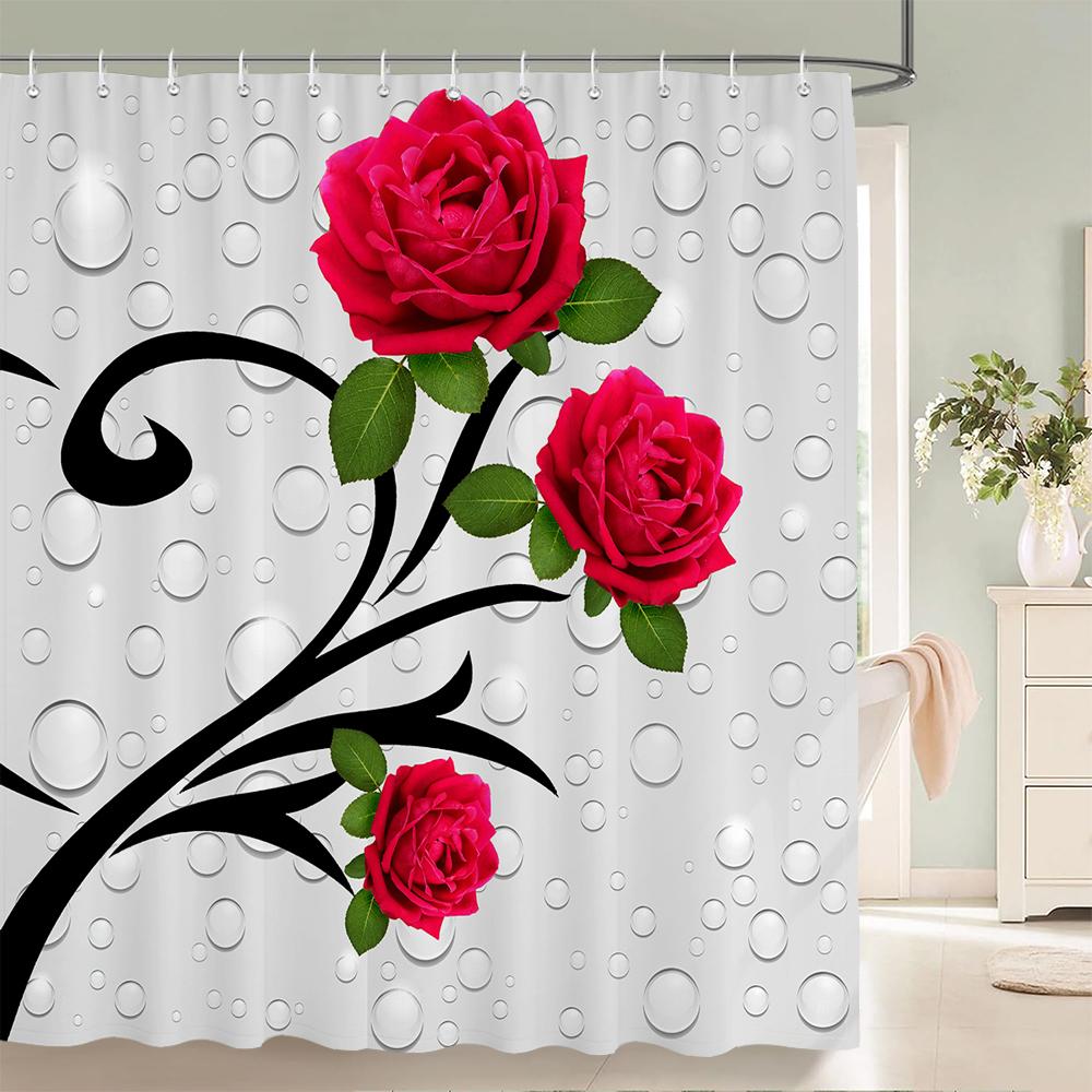 180*180cm Blue Rose Flowers Fabric Shower Curtains Bath Mat Rugs Beautiful Butterfly Flower Bathroom Curtain Set Home Decoration