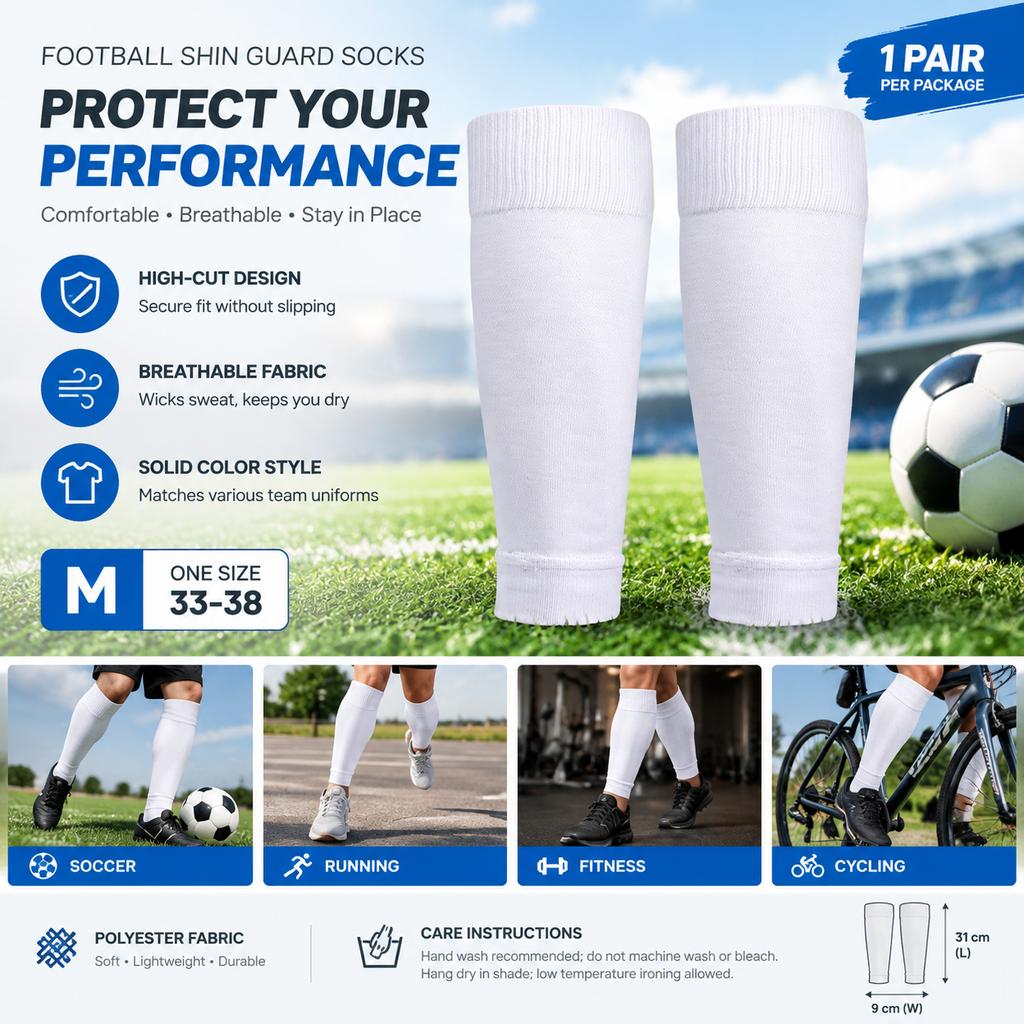 Football Shin Guard Socks M Size High-Cut Breathable Non-Slip