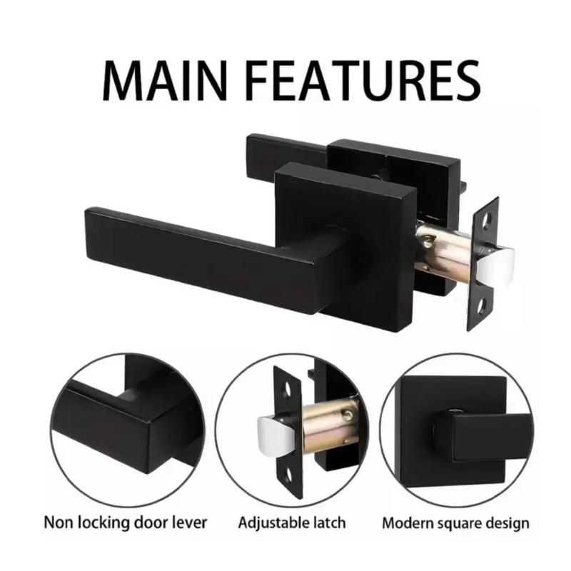 Modern Matte Black Door Handle For Bathroom And Bedroom Aluminum Alloys Smooth Grip Privacy Lock Indoor Installation