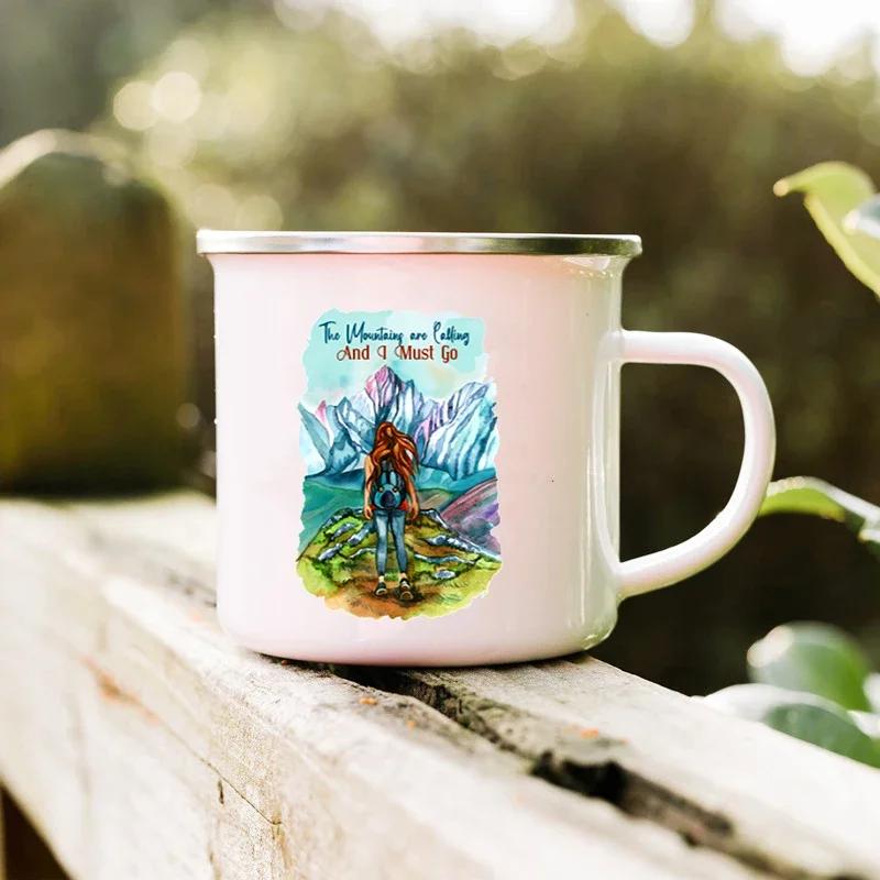 Wenn du nie gehst, wirst du es nie wissen Campingbecher Camper Emaillebecher Abenteuerbecher Lagerfeuer Kaffeebecher Camper Bestes Geschenk Bergbecher