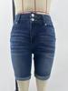 Women's Mid-Length Elastic Denim Shorts - Double-Button Washed Jeans, European & American Style Fashion.