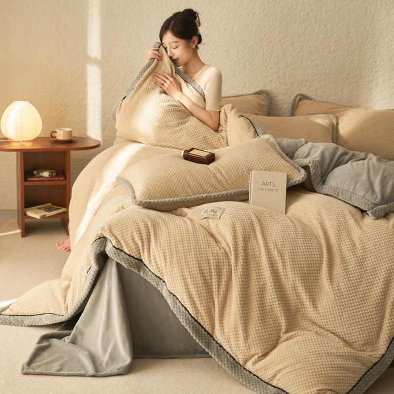 Thickened Milk Fleece Coral Fleece Bed Four-Piece Set Flannel Double-Sided Fleece Bed Sheet Quilt Cover
