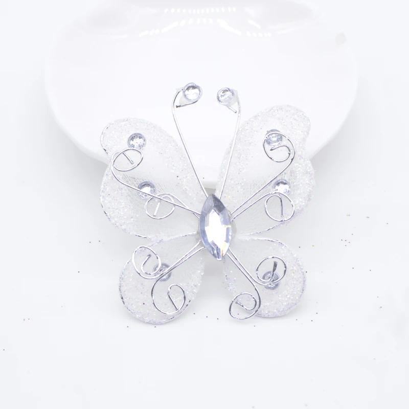 4 Stück Bling Puder Harz verzierte Drahtgeflecht Schmetterlingsapplikationen für Kleidung Hut Schuhe Nähaufnäher DIY Kopfschmuck Haarspangen Dekor