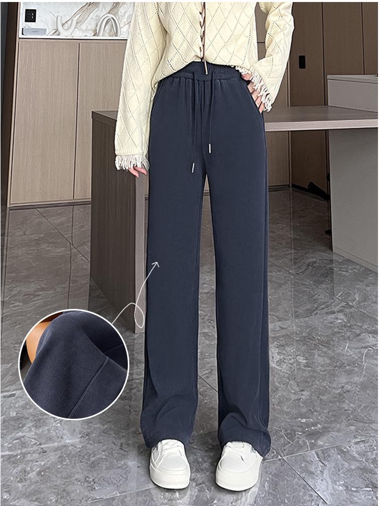 Women's High-Waisted Velvet Straight-Leg Pants - Fleece-Lined, Slimming, and Versatile for Autumn and Winter