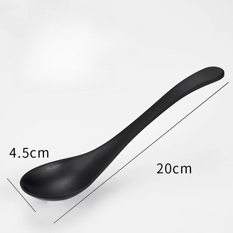 Diamine Long Handle Soup Spoon Black Imitation Porcelain Cutlery Short Handle Food Grade Plastic Spoon Korean Food Spoon