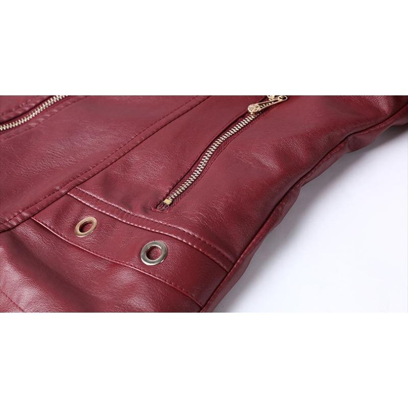 Women S Short Fleece Lined Suit Collar Leather Jacket Winter Casual Coat