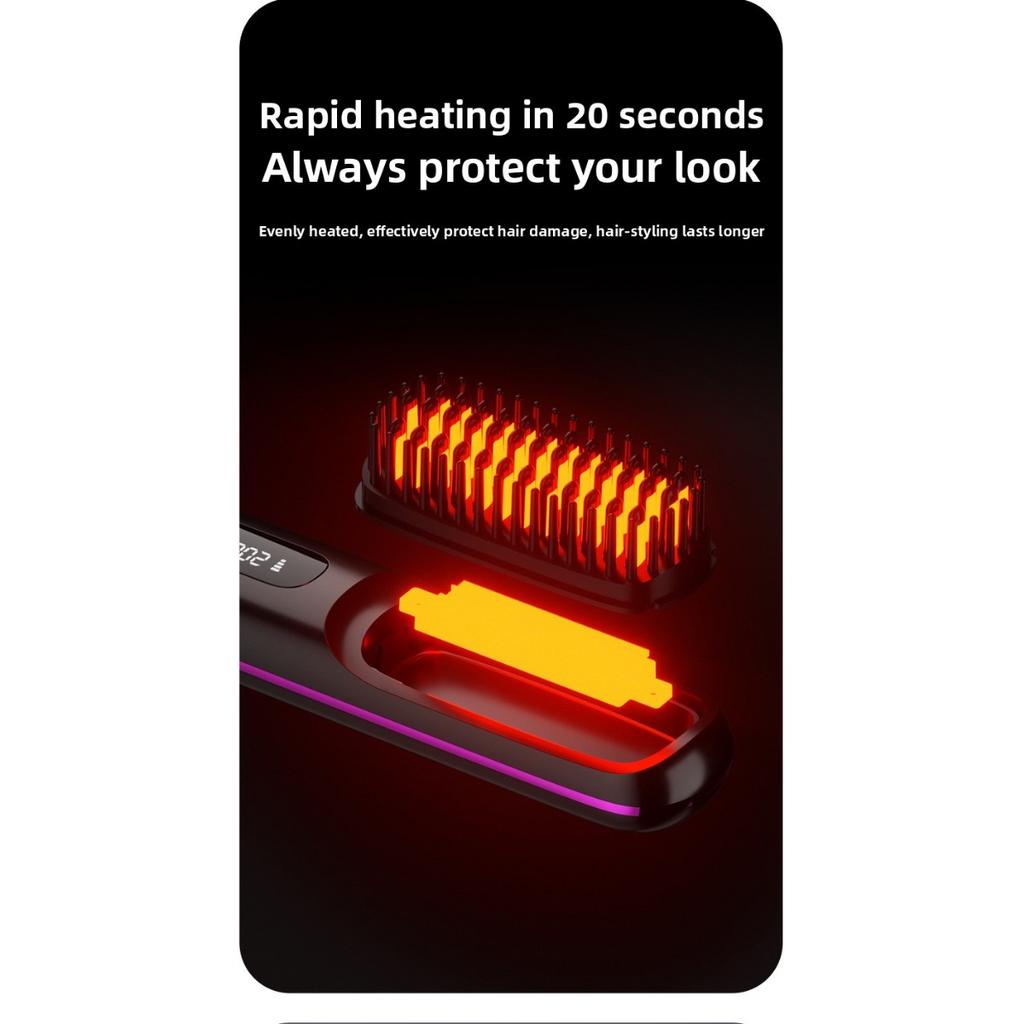 Wireless Hair Straightener Brush, 30W Ceramic, 3 Temperature Settings, LED Display, Professional Styling Tool for Family Travel, Ideal Gift