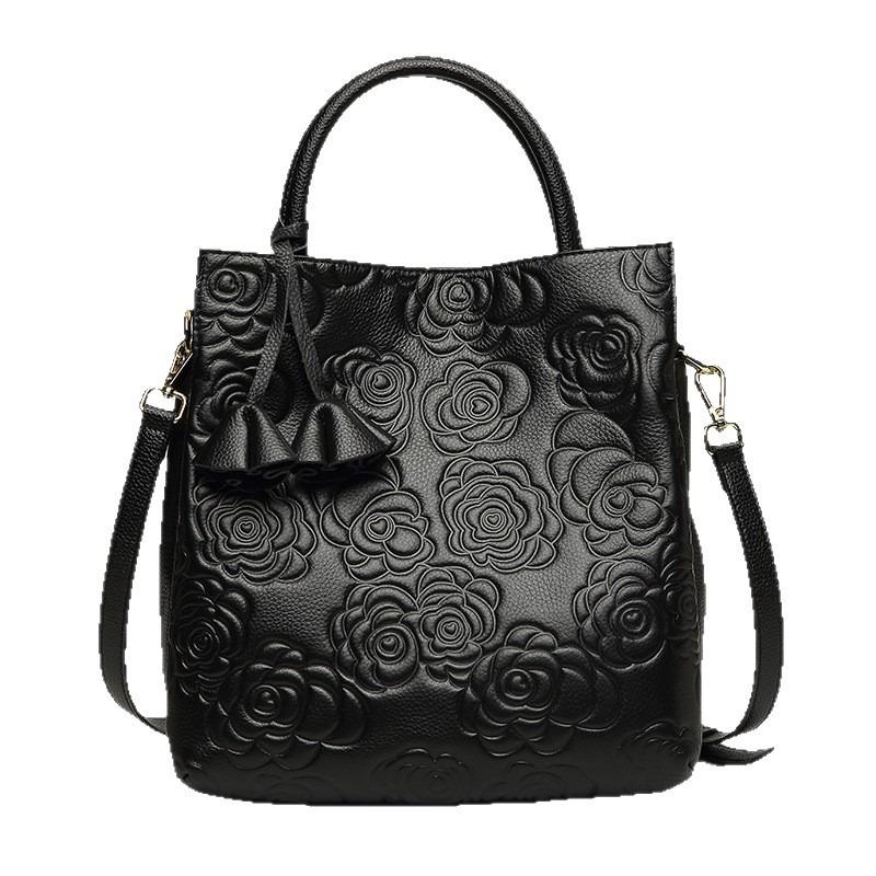 Handbag Large-capacity Women's Bag Fashionable Embossed Genuine Leather Hand-held Bag