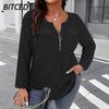 Women's Fashion Casual Solid Color Print Long Sleeve V Neck Blouses & Shirts