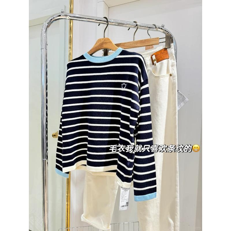 

Striped contrasting knitted sweater women s spring age-reducing long-sleeved inner top versatile bottoming shirt L