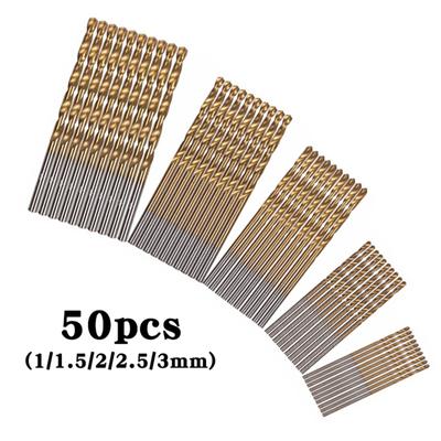 50pcs Titanium Plated Dough Twists Drill Electric Drill Drilling Bit High-speed Steel 1-3mm Straight Shank  Dough Twists Drill Tool Set