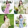 Women's Square Neck Puff Sleeve High-Waist Smocked Midi Dress