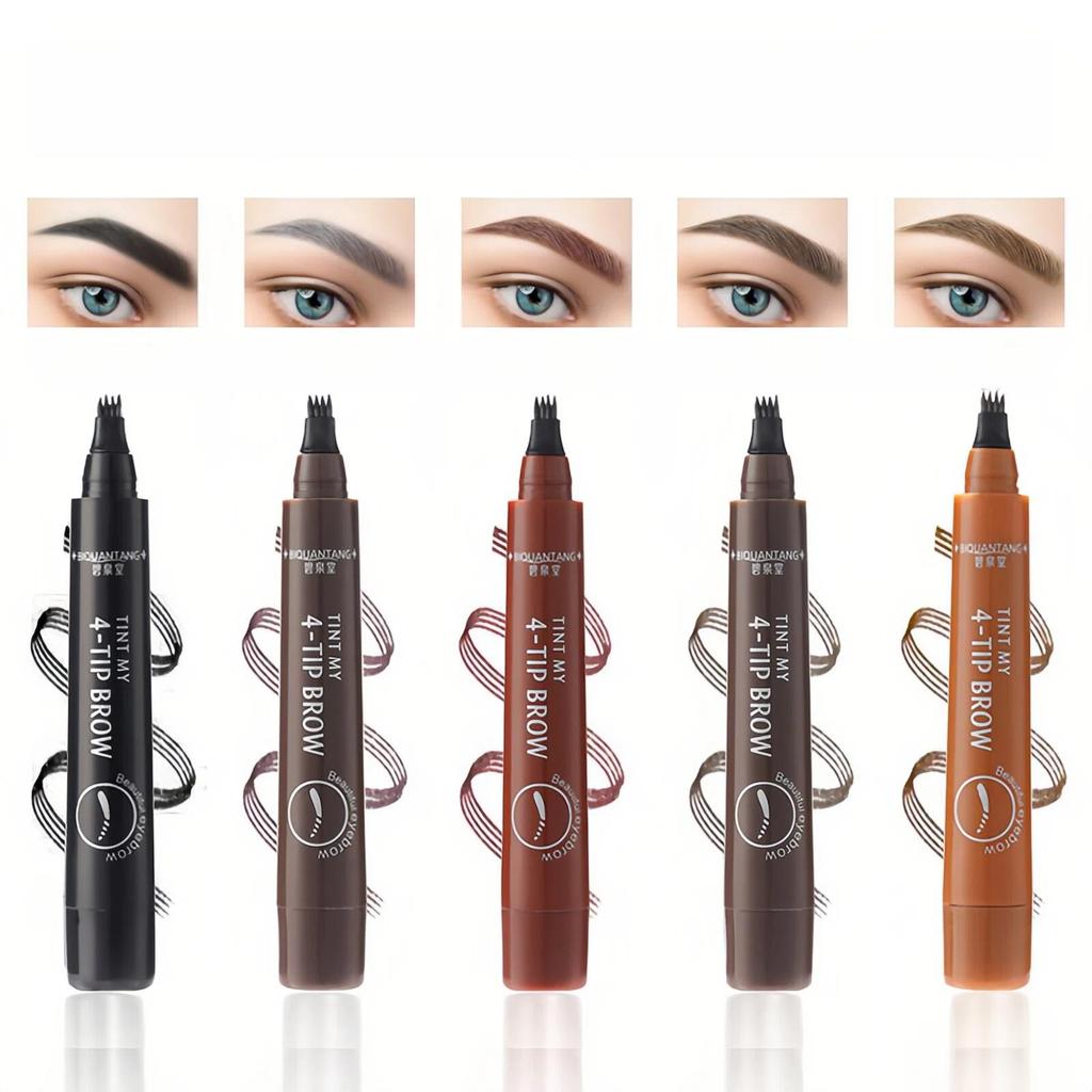 4-Tip Waterproof Microblading Eyebrow Pen, Natural Hair-Like Strokes, Smudge-Proof Long-Lasting Brow Makeup