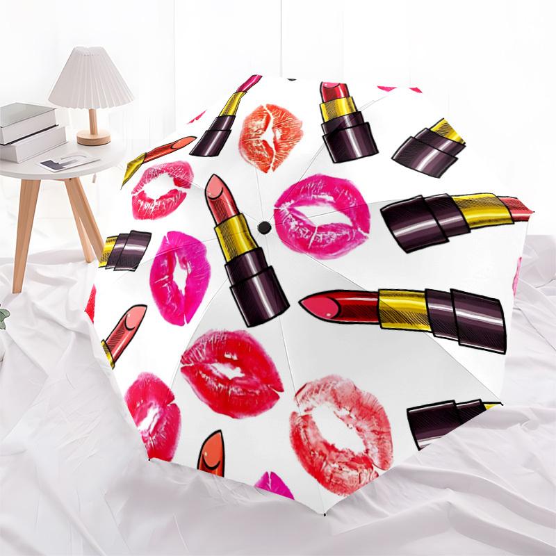 1pc Lipstick Kisses Automatic Open/Close Folding Umbrella - Compact 8-Rib Design, Daily Use, Perfect Gift for Friends & Family yy251124216