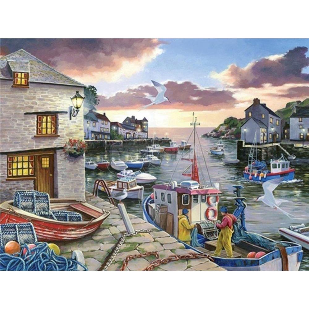 Full Drill 5d Diamond Painting Kits New Arrivals Coastal City Cross Stitch Diamond Mosaic Ship Decoration For Home