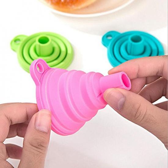 Foldable Mini Funnel Silica Gel Oil/Wine Funnel for Home and Car Pink