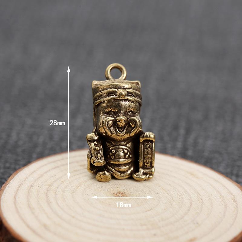 Antique handicraft keychain Copper 5th Road God of Wealth small pendant Car desktop small ornament Car keychain