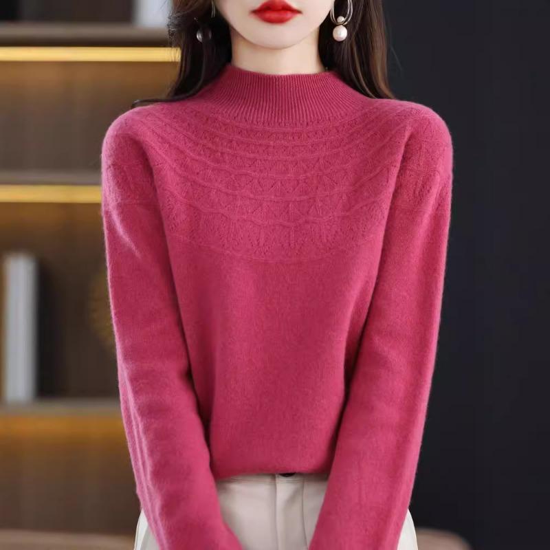 New First-line Ready-to-wear Half Turtleneck Hollow Wool Sweater Women's Knitted Loose Versatile Pullovers Warm Base Layer