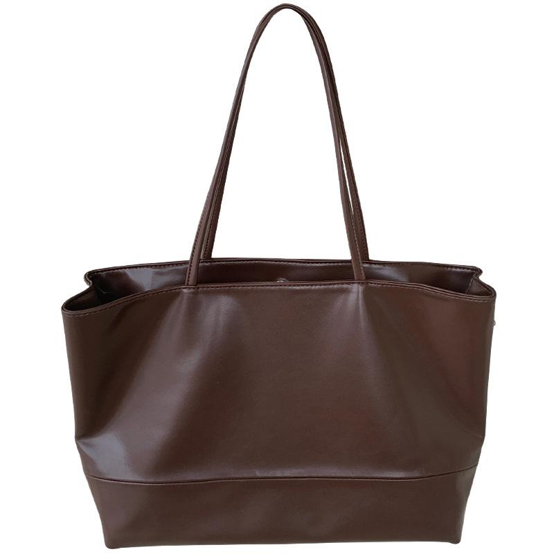 Simple Korean Version of Soft Texture Leather Texture Large Capacity One-shoulder Commuting Bag Classic Brown Work Casual Armpit Tote Bag used for