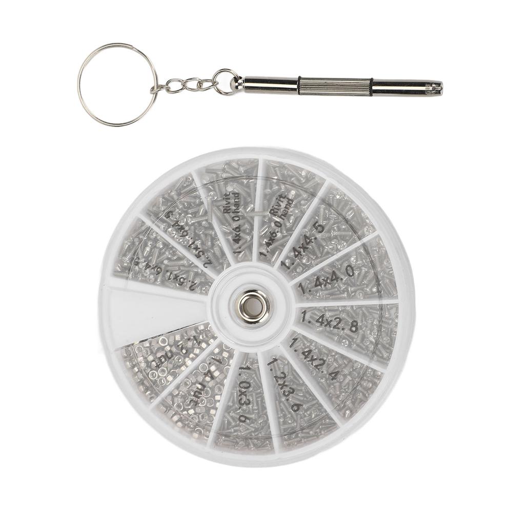 Schraubenmuttern Sortimentskasten 600 Stück Uhr Brille Kleine Schraubenmuttern Reparaturset mit Schraubendreher M1M1.2