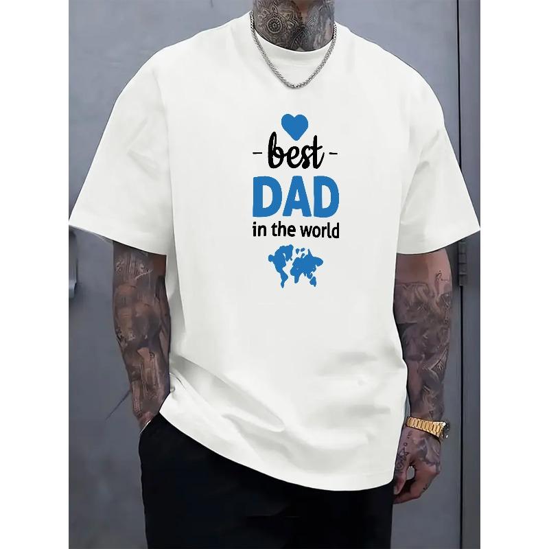 

Мужская футболка с графическим принтом Лучший папа в мире - Повседневная летняя с коротким рукавом и круглым вырезом, дышащая, свободного кроя для активного отдыха S белый