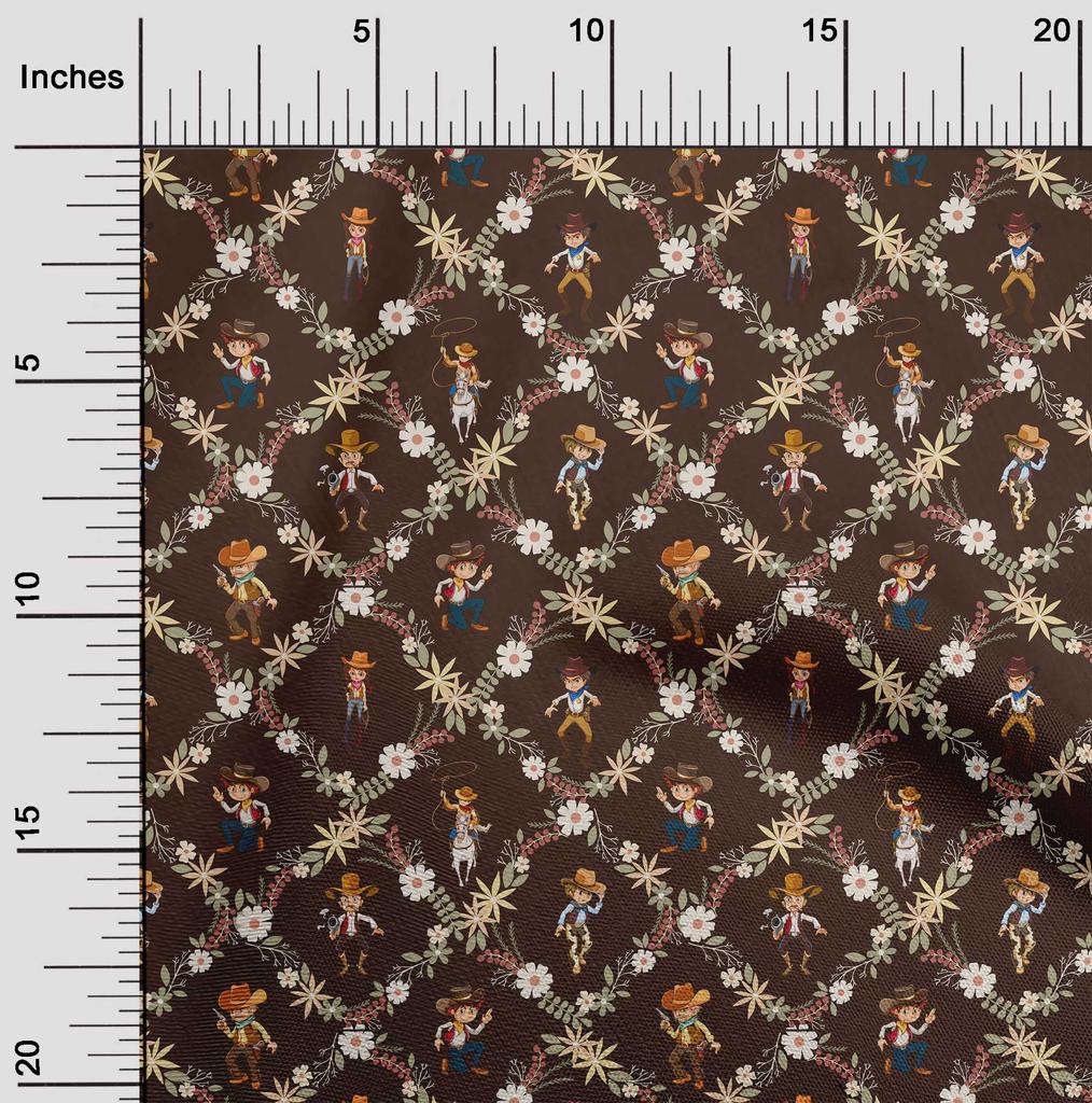 oneOone Cotton Poplin Brown Fabric Cowboy Sewing Craft Projects Fabric Prints By Yard 42 Inch