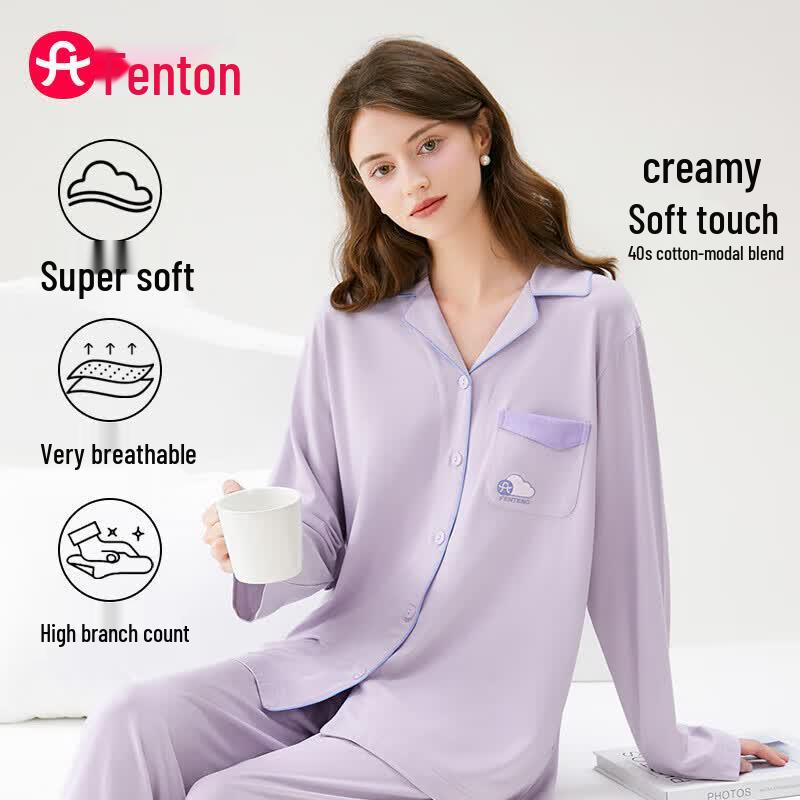 Fenteng Couple s Cotton Modal Long Sleeve Pajama Set XL