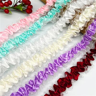 Elegant 4CM Double Wrinkled Transparent Chiffon Lace Shower Cap Underwear Headdress Cuffs Accessories Lace Lace Ribbon Crafts Making Ribbons