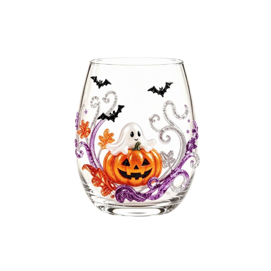 Halloween Printed Glass Tumbler with and Pumpkin Design, 15 oz