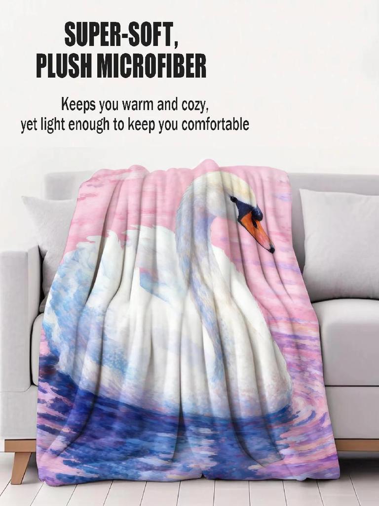 PC Elegant Swan Print Unisex Soft Flannel Blanket for Kids Warm Cute Multifunctional Plush Throw for Gift
