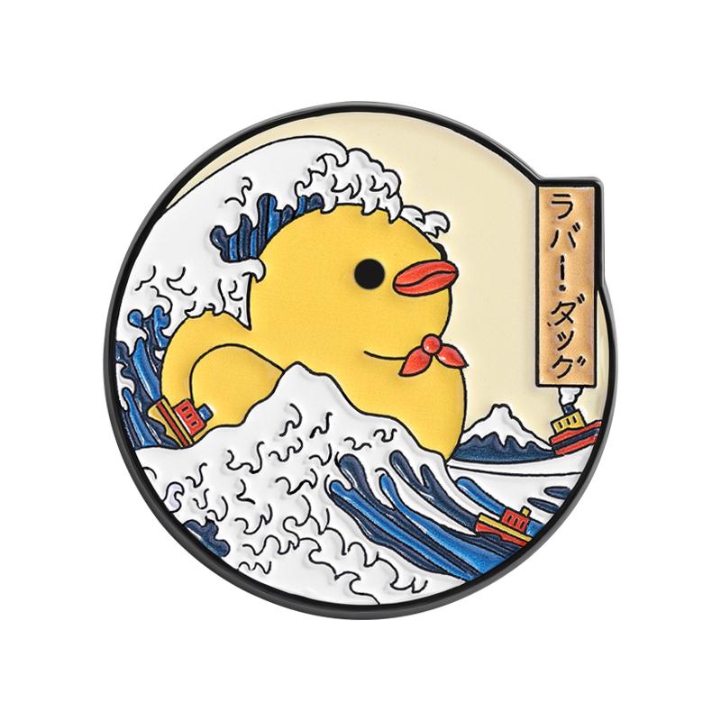 Kanagawa Rubber Duck Enamel Pins Ukiyo-e Ocean Wave Monster Brooches Lapel Badges Cartoon Jewelry Gift for Friends