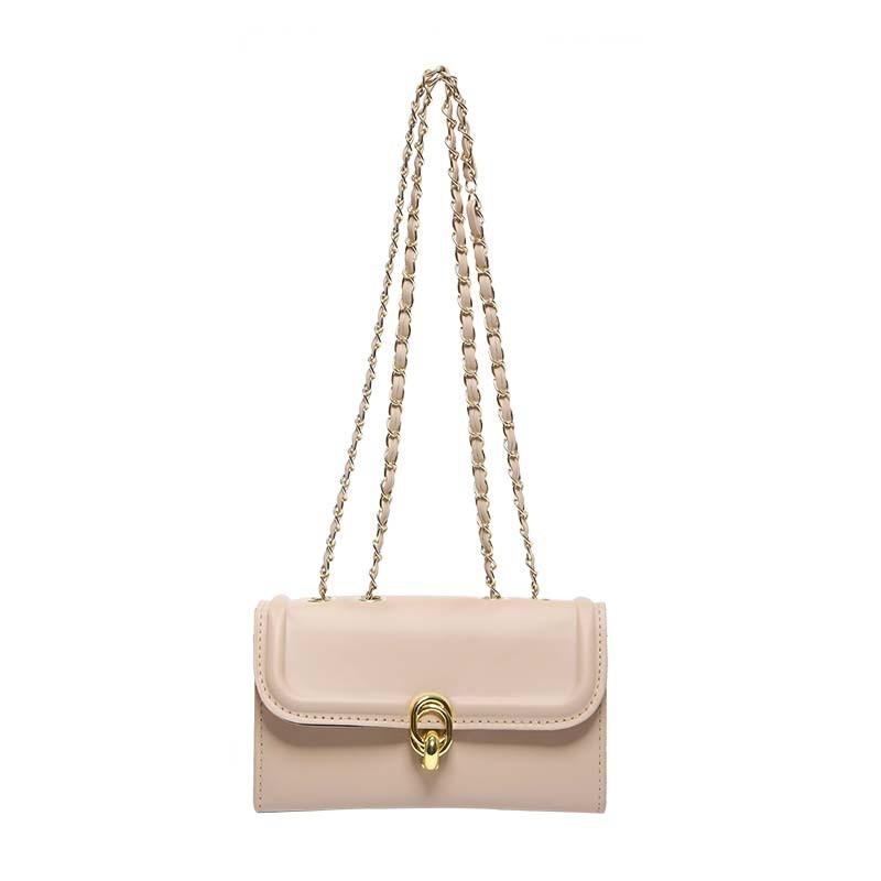 Trendy Urban Minimal Small Square Shoulder Bag With Durable Chain And Lock Design хаки