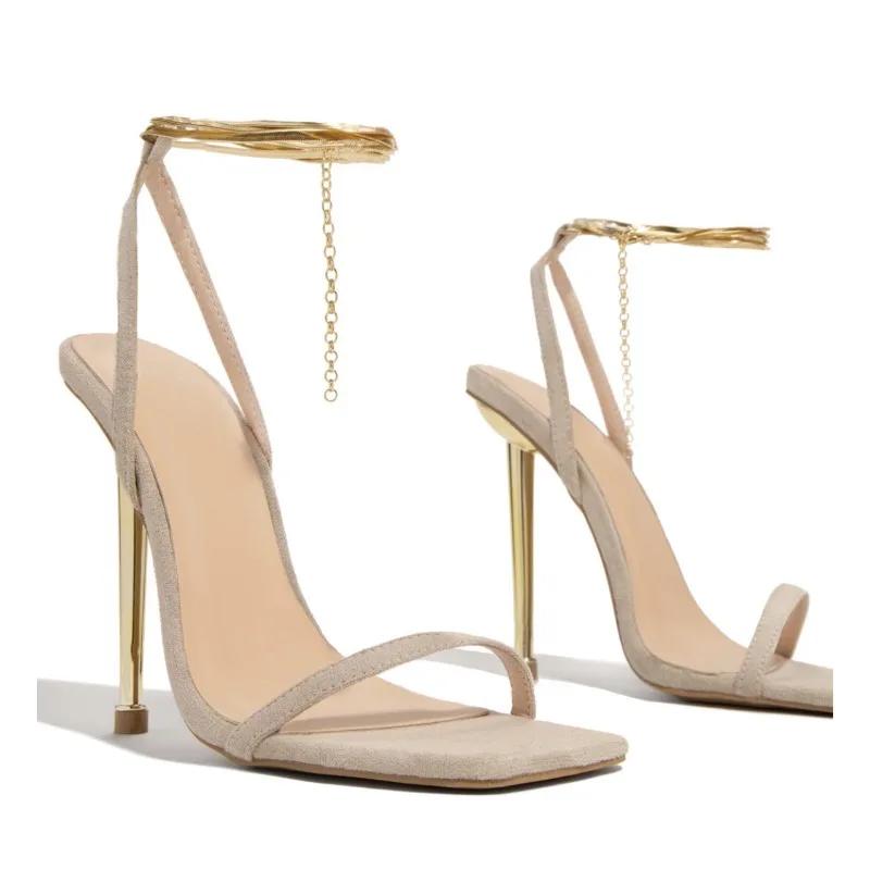 Pumps Women Heeled Sandals 2025 Summer New Square Toe Slingbacks Women Sexy High Heels Dress Party Thin Heels Sandalias De Mujer