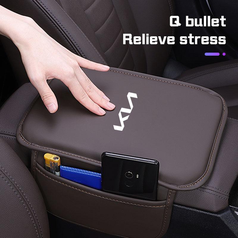For Kia K3 K5 K8 K9 Sportege Picanto Optima Soul Ceed Cerato Forte Leather Car Armrest Box Mat Cushion Storage Bag Protect Cover