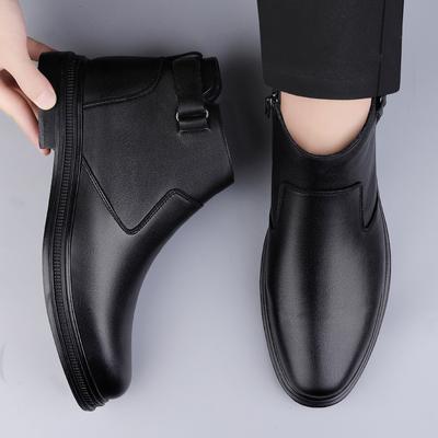 Winter Fur Warm Chelsea Men's Boots Genuine Leather Ankle Boots Tendon Sole Wear Work Boots Outdoor Side Zipper Men Shoe