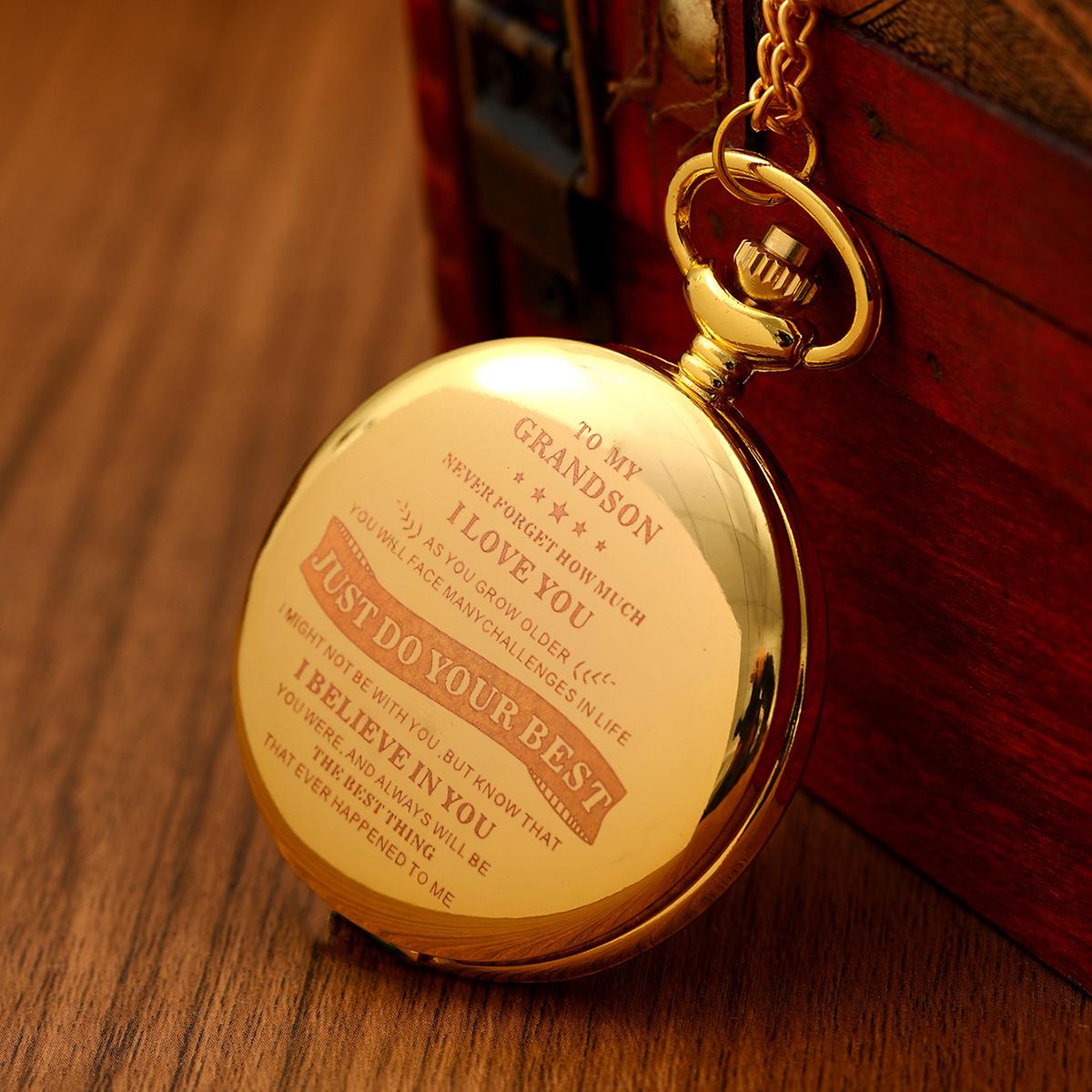 

Карманные часы с гравировкой моему внуку L Love You лучший подарок, кварцевые карманные часы, цепочка для часов, мужской подарок