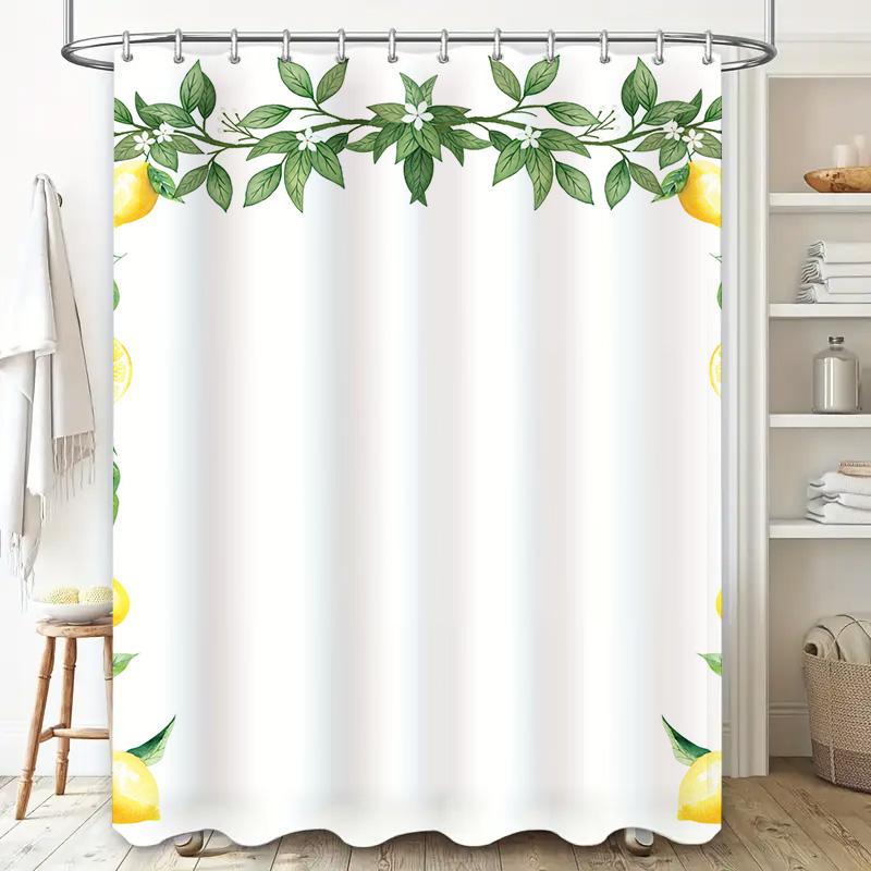 Fresh Lemon Greenery Shower Curtain White Bath Decor For Home Decoration Waterproof Fabric Perfect Gift Ideas