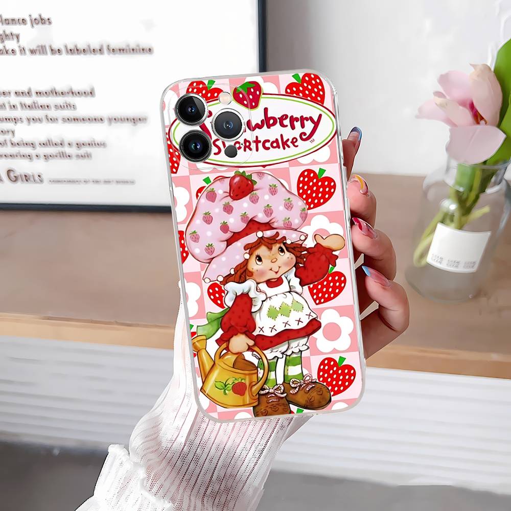Girl Pink Strawberry S-Shortcake For IPhone 17 16 15 14 13 12 11 Pro Max Plus Transparent Soft TPU Phone Cover
