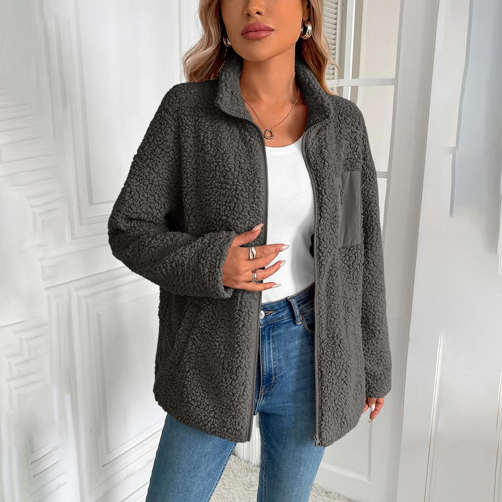 Loose Fit Shearling Patchwork Casual Versatile Jacket Coat Outerwear for Everyday Wear