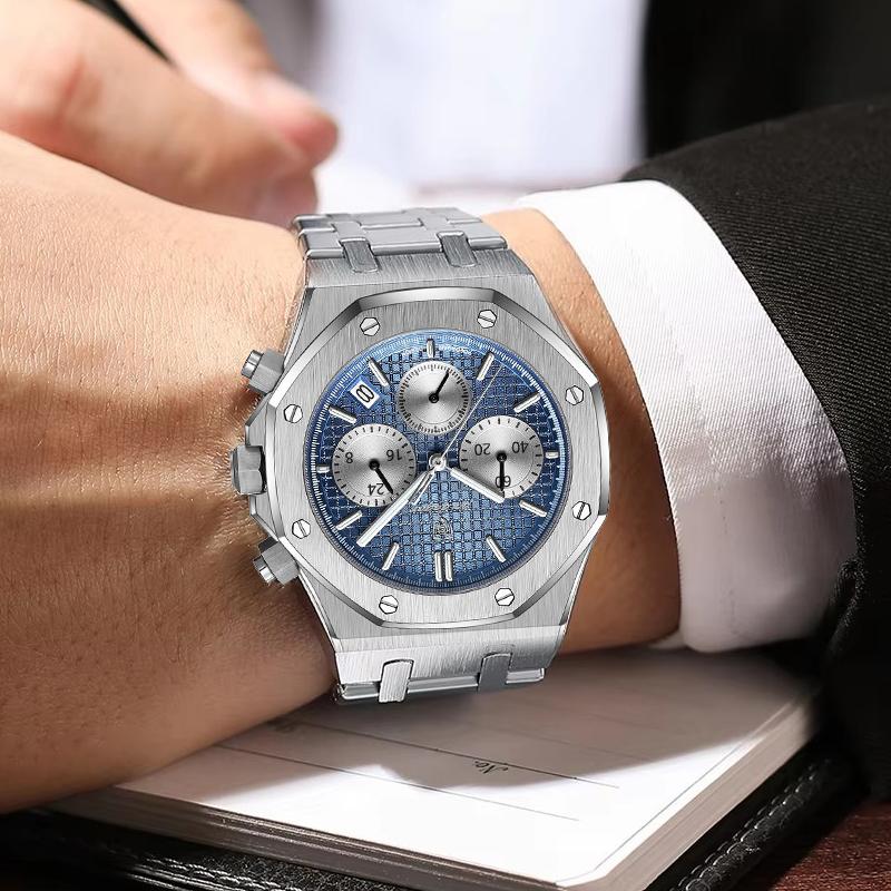 Fashion Man Wristwatch Waterproof Stainless Steel Luminous Men Watch Chronograph Date Luxury Quartz Men's Watches