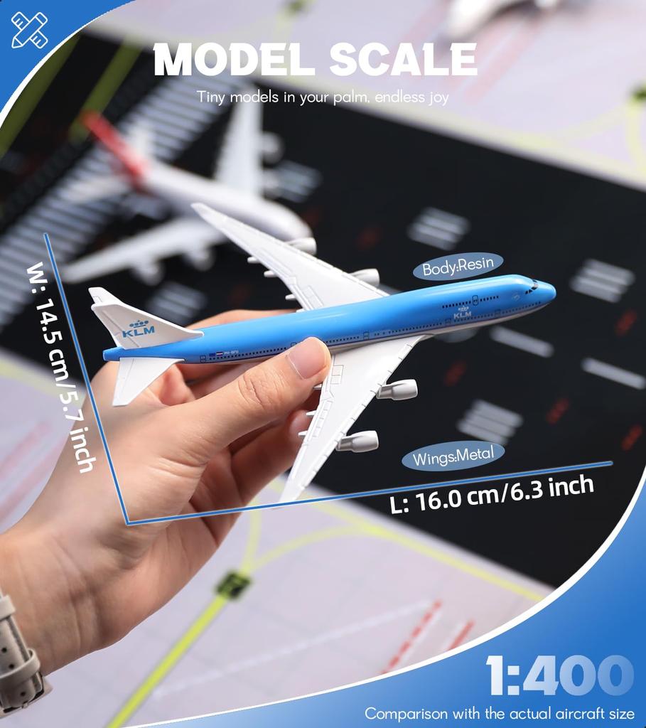QIYUMOKE KLM 747 Flugzeugmodellbausatz Zusammengebautes Flugzeug mit Fahrwerk und Displayständer Größe für Erwachsene 1/400 (6 Zoll L) - -