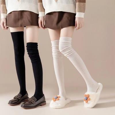 Knee High Socks Thin Long Stacked Socks Women's High Solid Colour Patchwork Socks High Elasticity Stockings