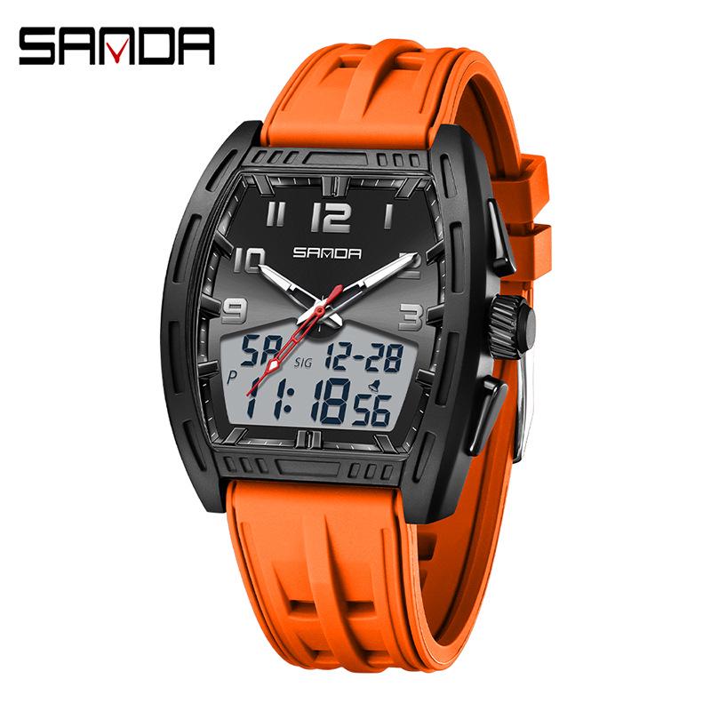 SANDA Men's Waterproof Luminous Sports Watch - Countdown & Multifunctional Barrel-Shaped Electronic Watch with Large Dial