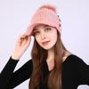 Autumn Winter Women Button Plush Thickened Warm Duck Tongue Big Wool Ball Knitted Wool Hat