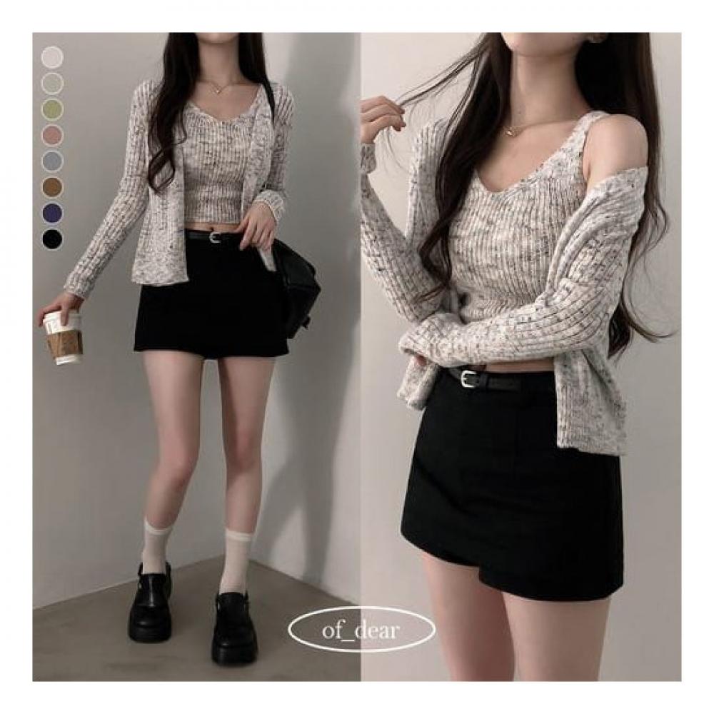 The Pink Knit V Neck sleeVeless Top + Cardigan Set